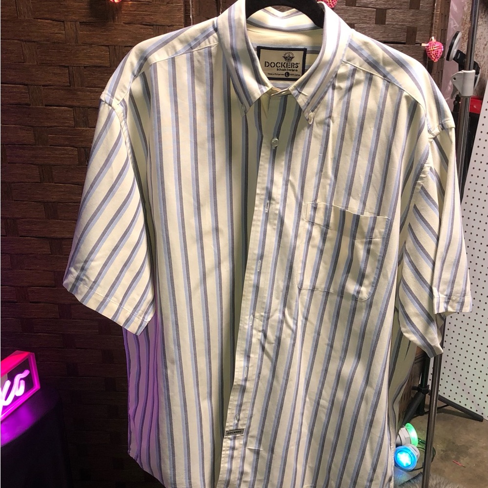 Dockers Short-Sleeve Striped Button-Down Shirt - White & Blue
